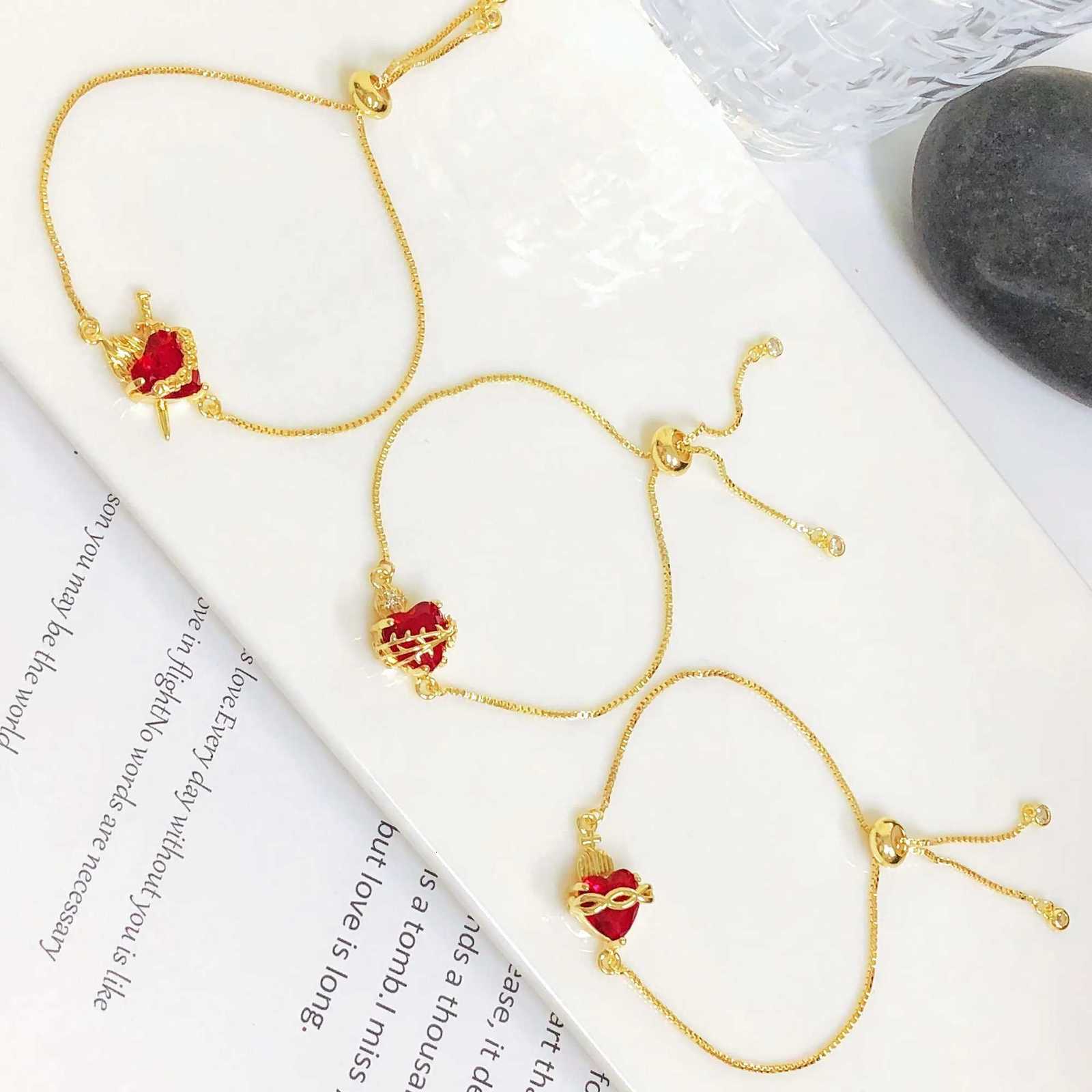 Red Crystal Sacred Heart Jesus Bracelet For Women Girls New Thorn Flame Design Adjustable Bracelets Catholic Jewelry Party GiftsT251110