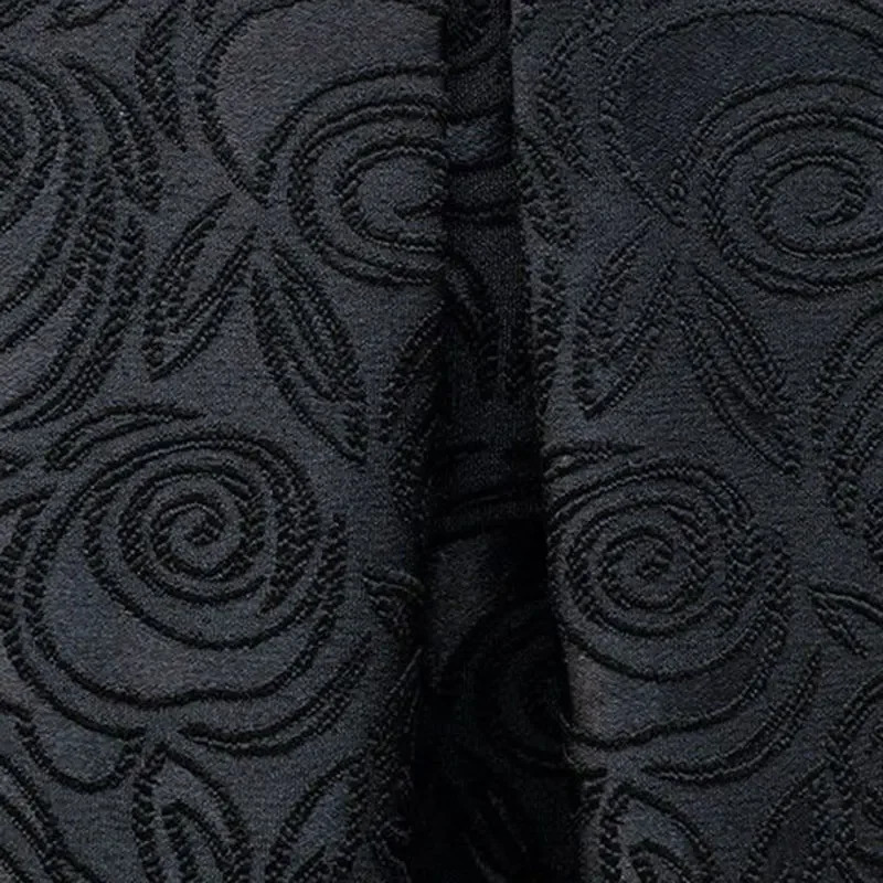 Black Rose Flower Retro Elegant High Waist Ball Dress Loose Womens Skiing Knee Long Sleeve Fashion Clothing 250410