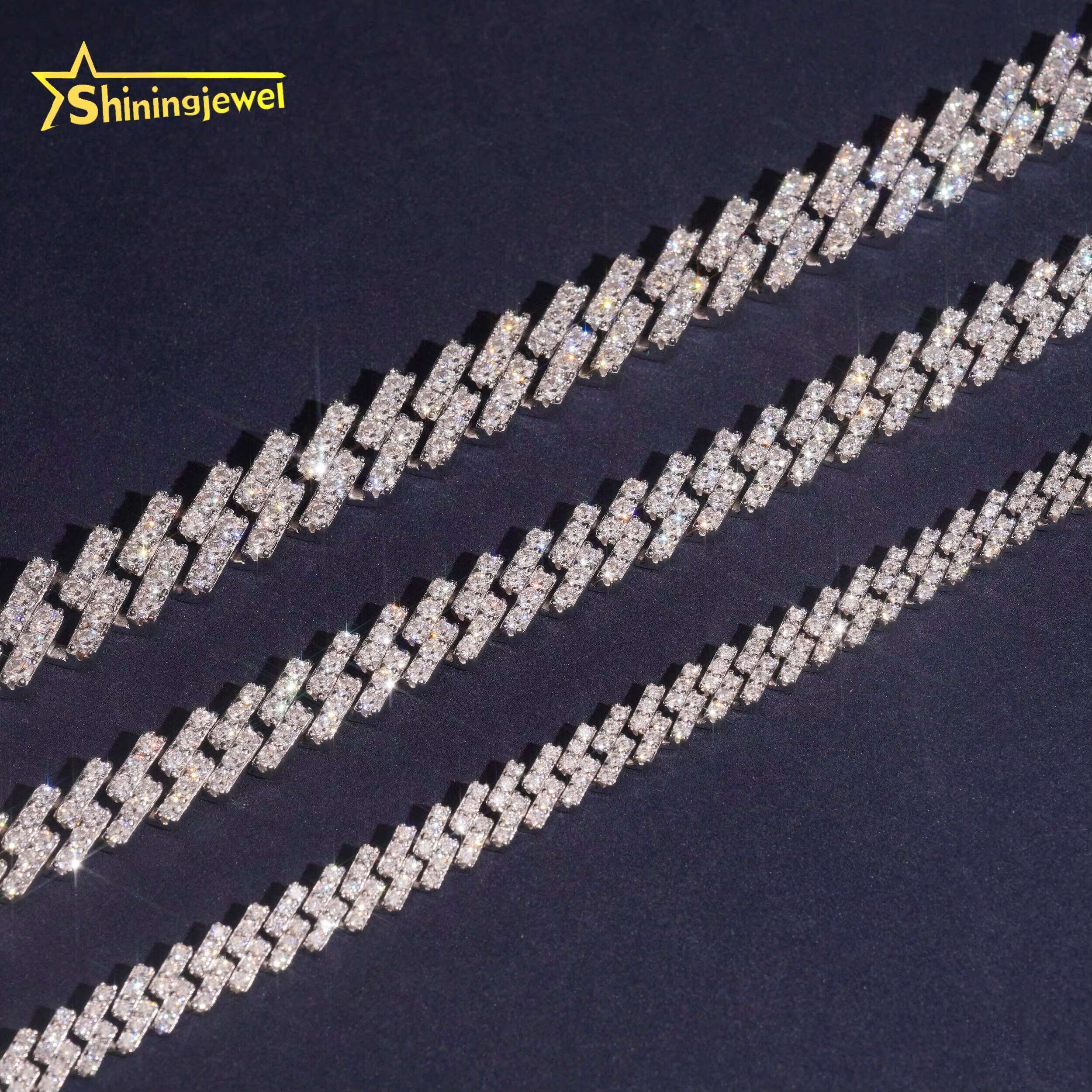 925 Sterling Silver Hip Hop 7mm 10mm 13mm One Row Moissanite Cuban Necklace Men Women VVS Moissanite Chains Iced Out Link Chain