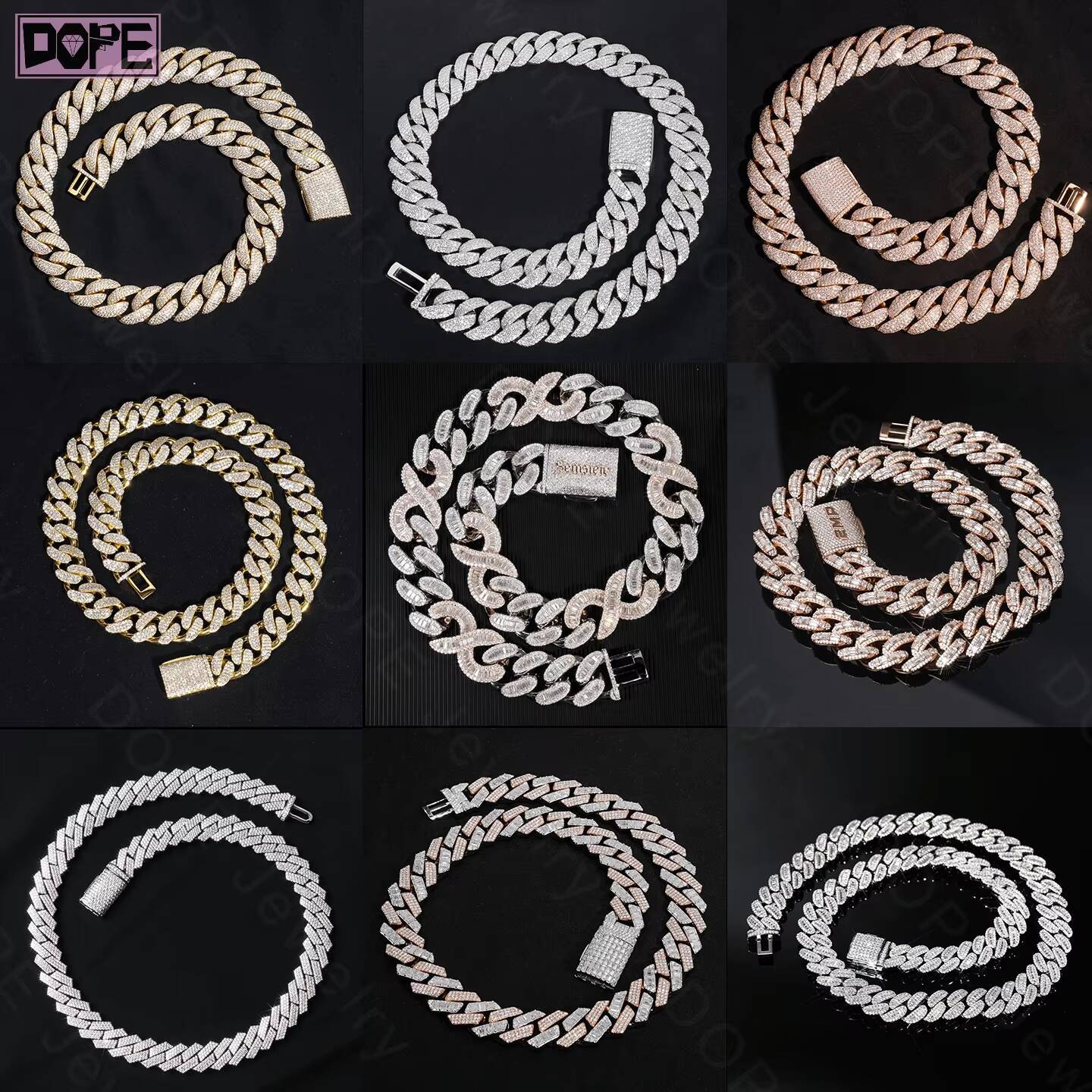 Hiphop 18mm Cuban Link Chain Chunky Heavy Curved 925 Silver Iced Out Buss Down Miami Moissanite Cuban Chain