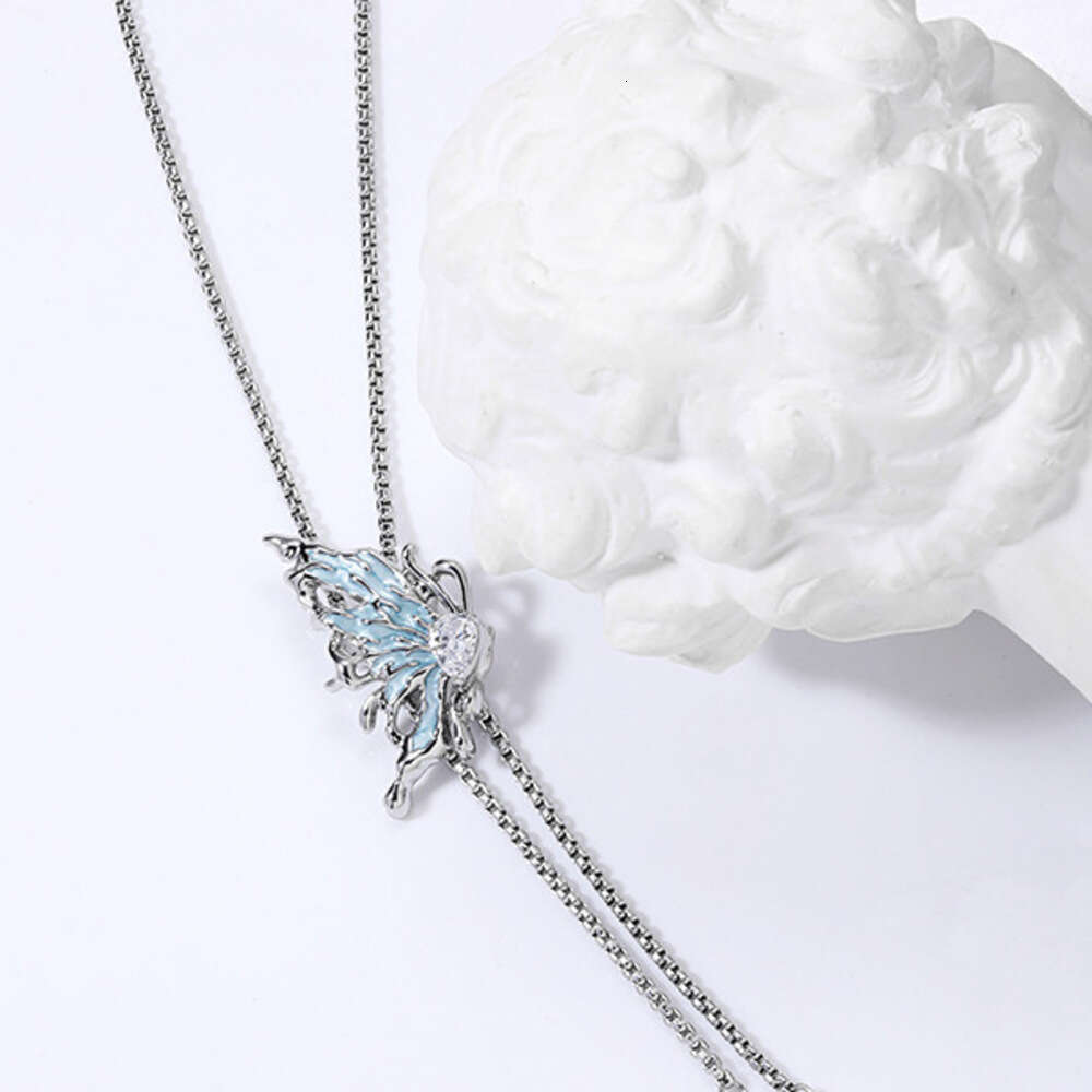 DHcollections INS Ice Blue Butterfly Accessory Autumn Winter Fashion Sweater Chain Long High-end New Cool Style Necklace