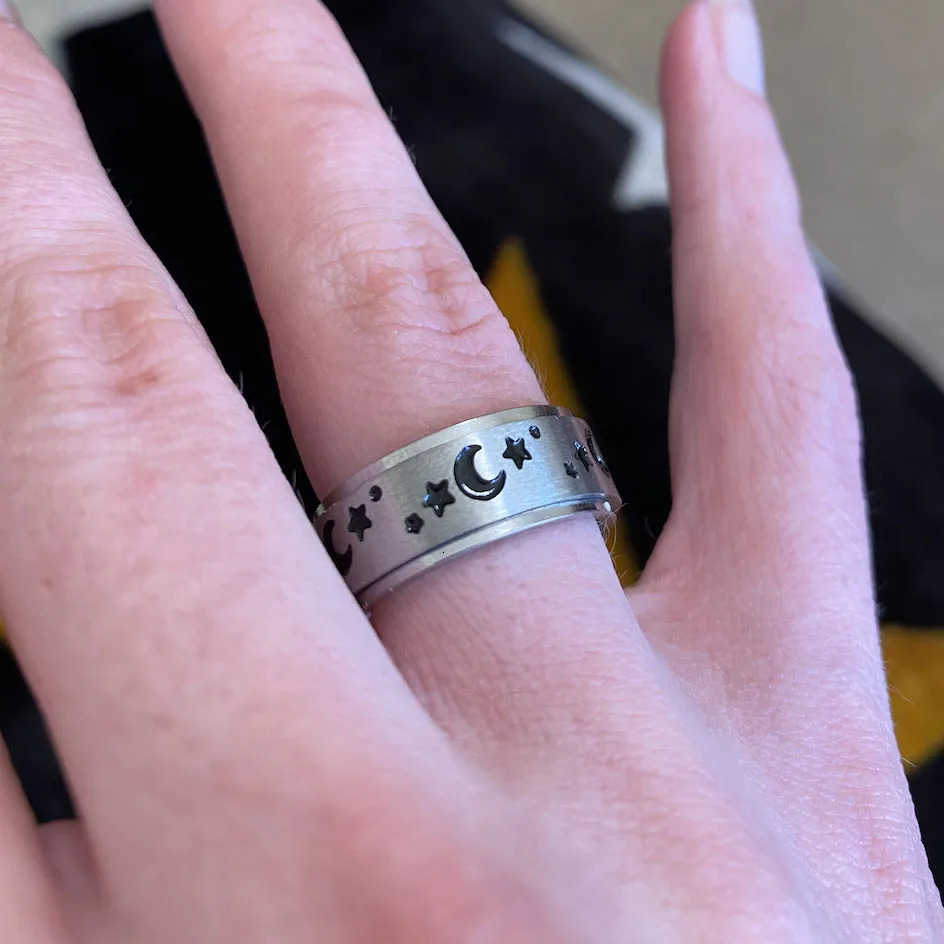 Fidget Spinner Anxiety Rings For Women Men Spinning Rotate Antistress Printing Stainless Steel Ring Accessories Trendy Jewelry 251110