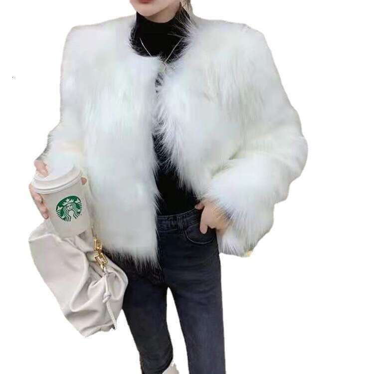 Winter White Autumn Women Short for Style Faux Fox Fur Coat Casual Versatile
