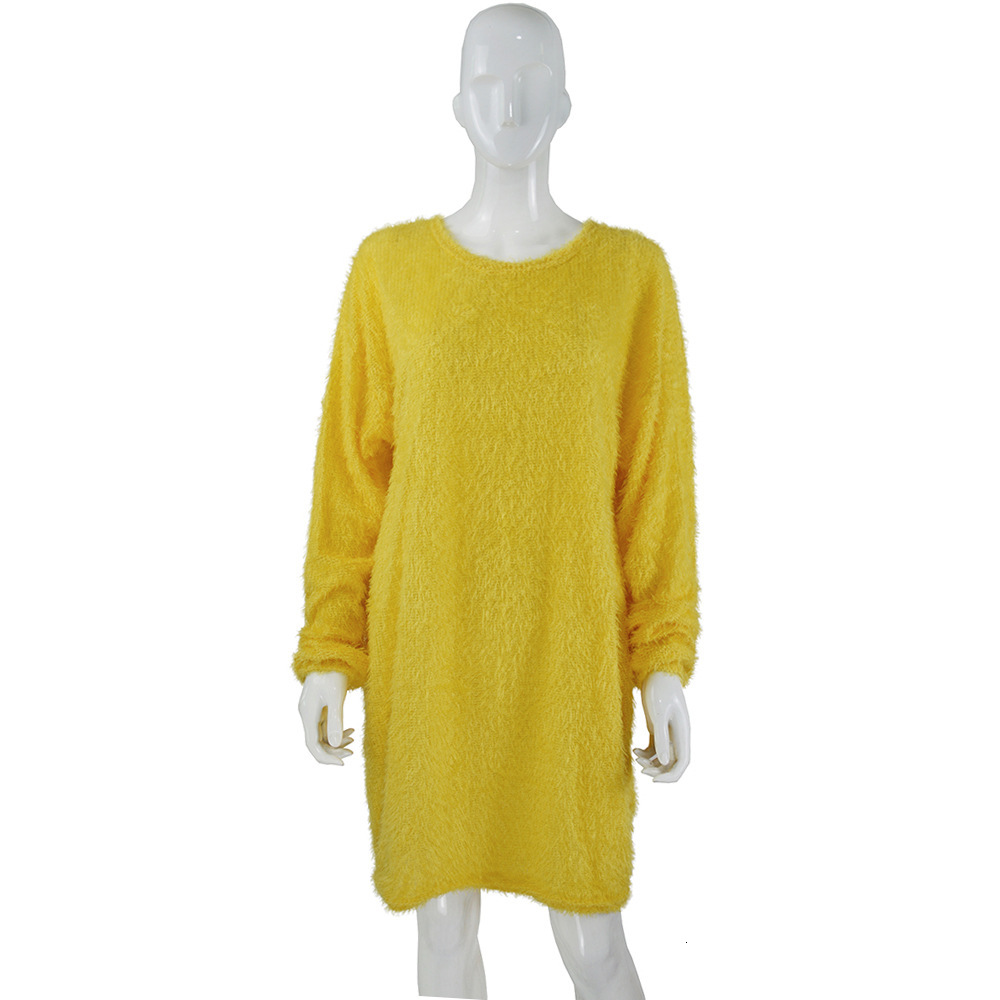 2025 Autumn/Winter Women's Mid length Long sleeved Round Neck Loose Plush Dress
