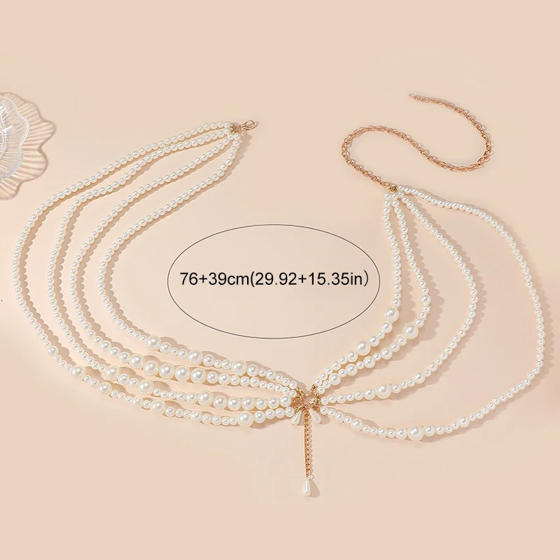 Vintage Multilayer Pearl Tassel Waist Chain for Women Wed Bridal Boho Belly Belt Body Chain Jewelry Accessories 250409