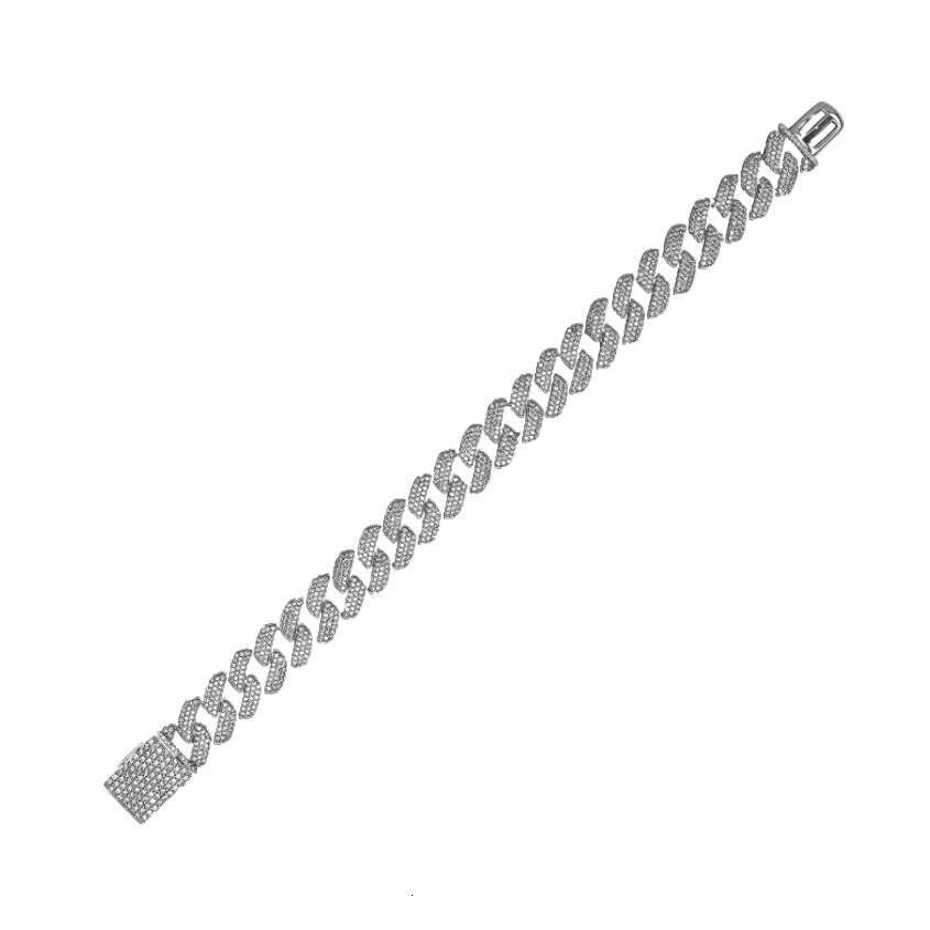 12mm Cuban chain bracelet with adjustable rust prevention function, featuring zircon sier rose gold