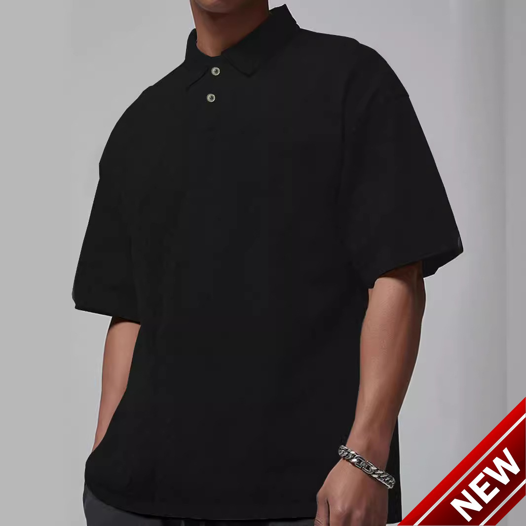 Large size summer 2025 mens short sleeved trendy polo shirt knitted sweater loose collar t-shirt