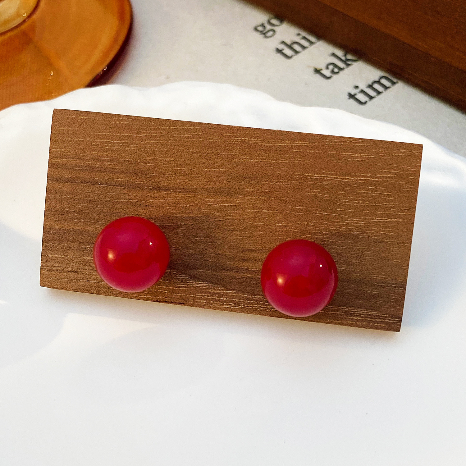 for Women New Year Elegant Fashion Commuting Ancora Red Cherry Bean Stud Earrings