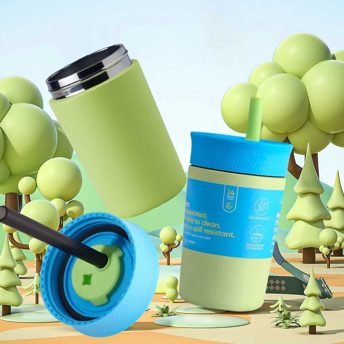 Fashionable cup Owalaa kids Water bottlesmall cup 12oz 355ML with strawsuitable for kidsStudentcampingindoor and Outdoor use Y251110