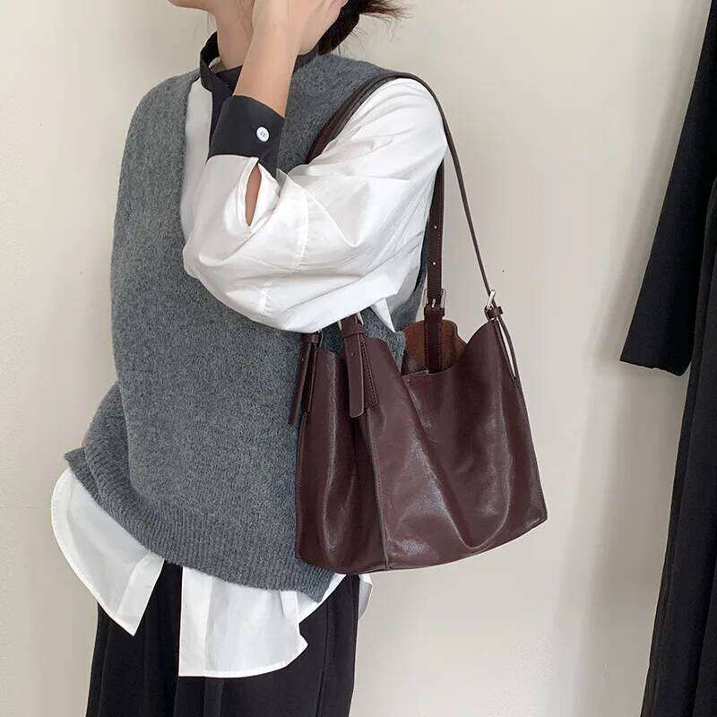 Genuine Leather Armpit Women's New Design Vegetable Basket Tote Vintage Casual Portable Shoulder Bag For Women Suotong1110