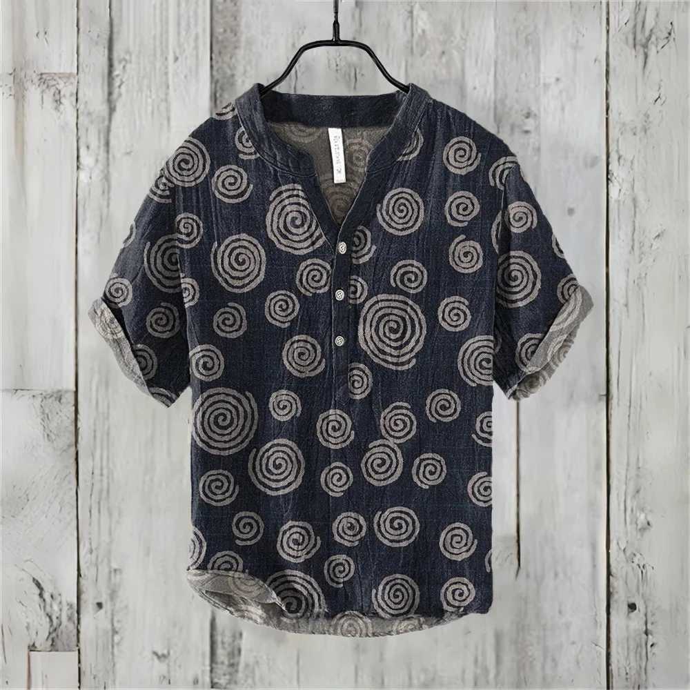 Mens short sleeved shirt imitating linen shirt hot selling casual Japanese retro Hawaiian vacation mens clothing X250410