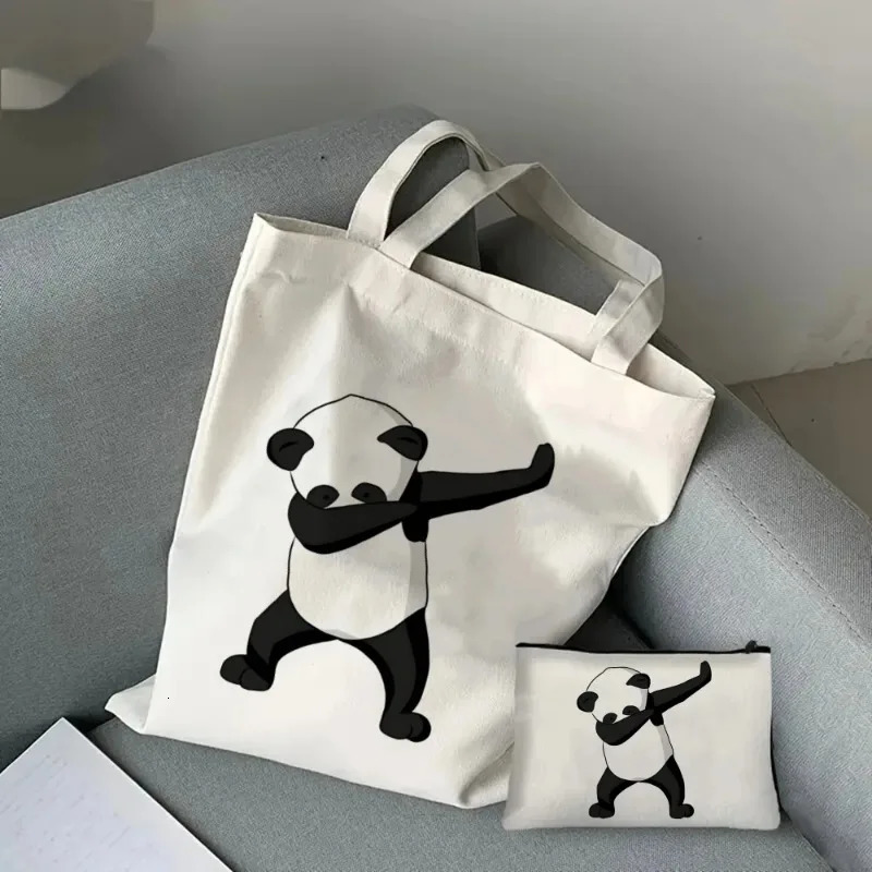 2pcs Cute Panda Casual Ladies Handbag Cosmetic Bag Fashion Shoulder Bag Eco Large Capacity Shopping Bag Cosmetic Storage Bag 251110
