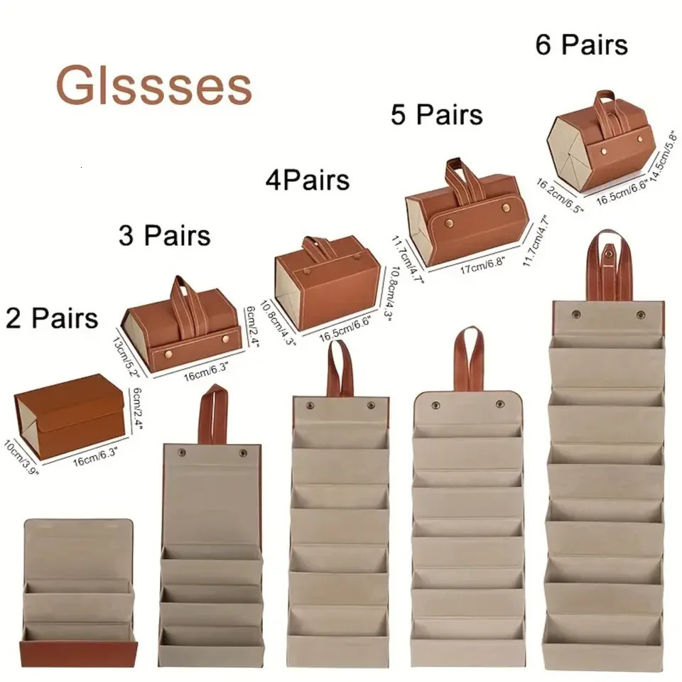 1 piece of 56 slot PU leather sunglasses storage box portable folding glasses organizer display multi hanging holder 250410