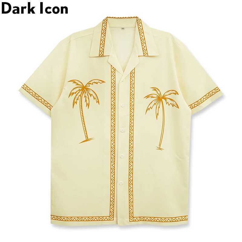 Black logo Hawaiian shirt mens short sleeved button down vintage shirt X250410