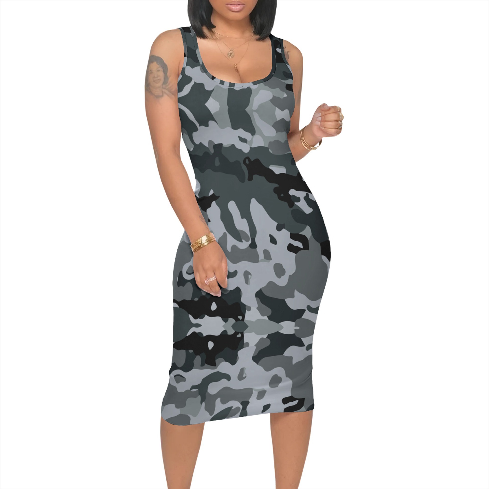 V471Cross-border women's clothing European and American fashion women's clothing temperament casual printed dress