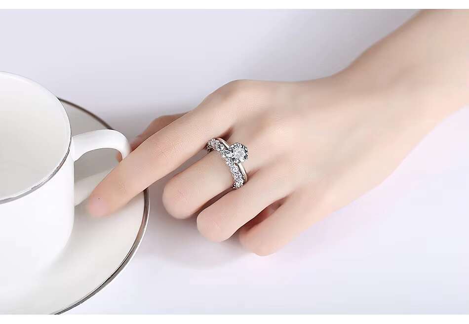 Wholesale Mosan Diamond Ring S925 Silver Combination European American Wedding Banquet Trendy Stacking Style White Gold Rhodium