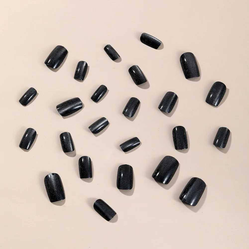 24 fashionable cat eye fake nails with square heads French style nails pressed onto nails detachable rhinestones waterproof fake nails W250410