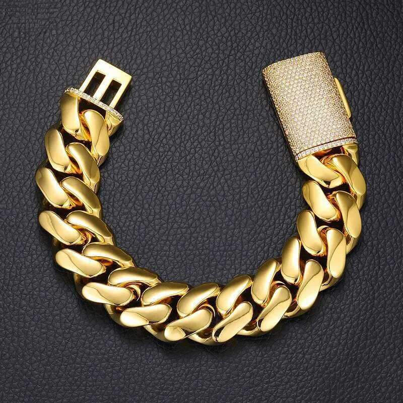 10-22mm Hip Hop Miami Cuban k Chain Bracelet TopBg 5AAA+ CZ 14K Real Gold Plated Men Jewelry