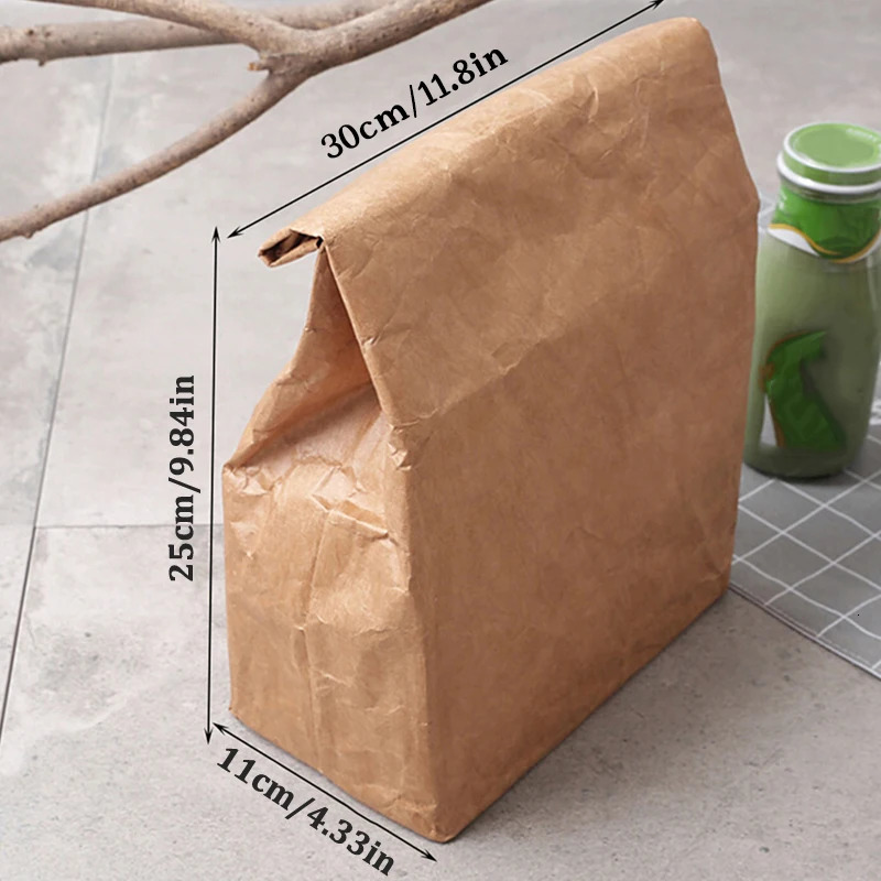 Brown paper lunch bag reusable insulated cooler with magnetic seal 250401