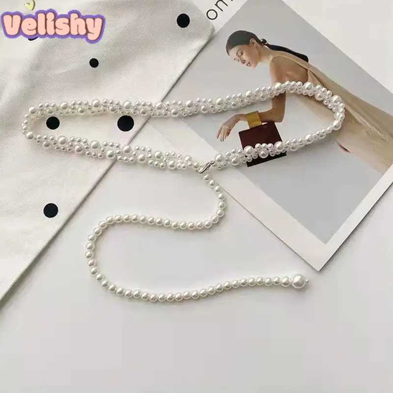 Wen waistband elegant temperature pearl strap Fem girl dress crystal strap pearl strap wedding strap girl accessories X250410
