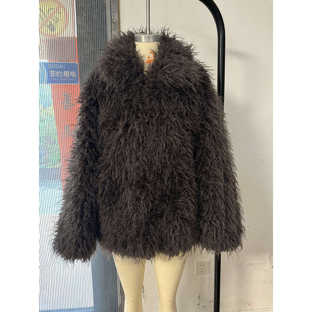 Cross-Border Yellow Plush European and American Style Faux Fur Coat for Women Oversize Outfit Top