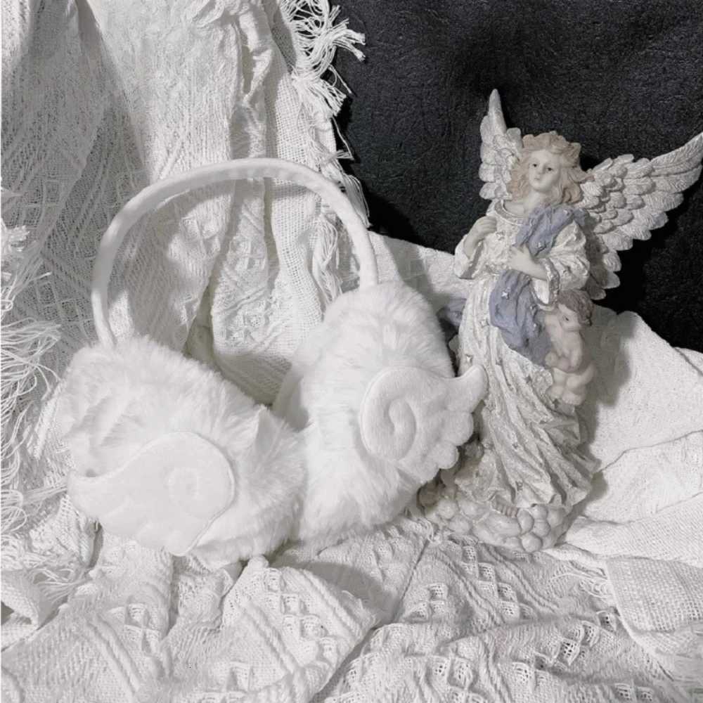 Harajuku Y2k White Angel Wings Plush Earmuffs Winter Warm For Women Girls Lovely Chic Earflap Outdoor Cold Protection Ear Cover W251110