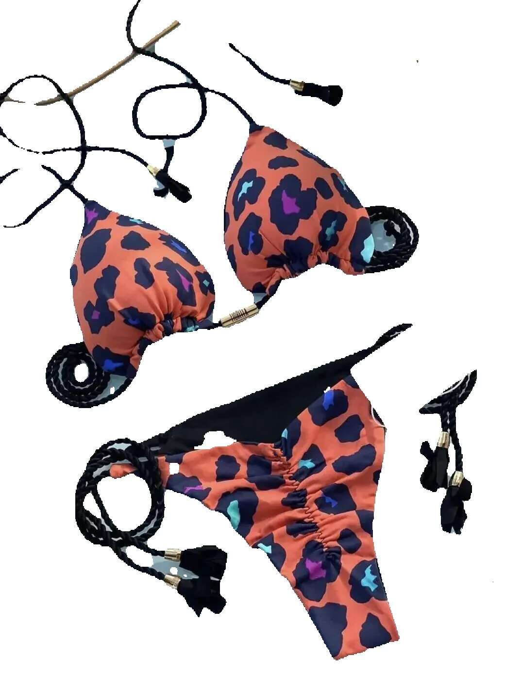 Sexy women's triangle bikini solid color two-piece set thong swimsuit beachwear