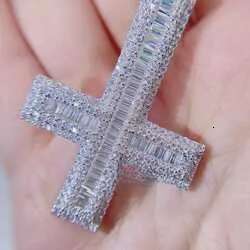 necklace moissanite chain Pendant Necklaces Whiote Gold Sier Vvs Moissanite Dia Iced Out Hip Hop Pass Tester Upside Down Cross