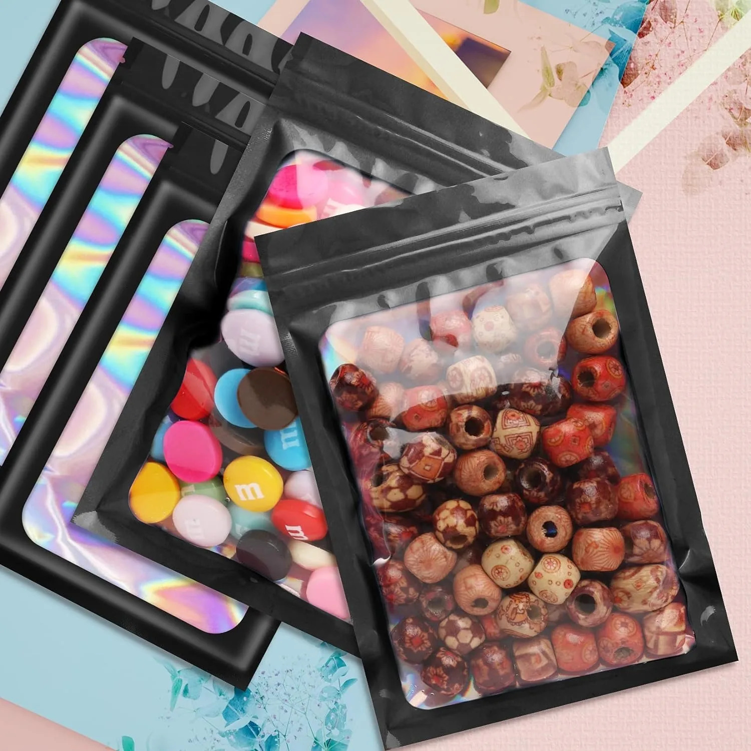 100ps Mylar Bags Custom Printed Resealable Earrings Ring Jewelry Storage Holographic Aluminum Foil Hermetic Packaging y251110