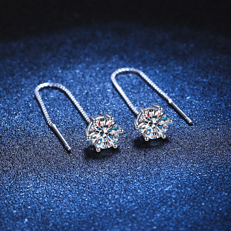 Choucong Classical Six Claw Lab Moissanite Diamond Dangle Earrings Simple Fashion Jewelry 925 Sterling Silver Round Zircon Women Wedding Long Line Ear