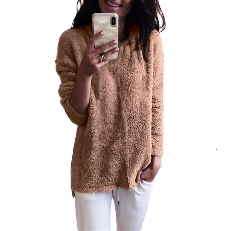 2024wish Amazon Fashion Women's Winter New Round Neck Fleece Top Sweater In Stock