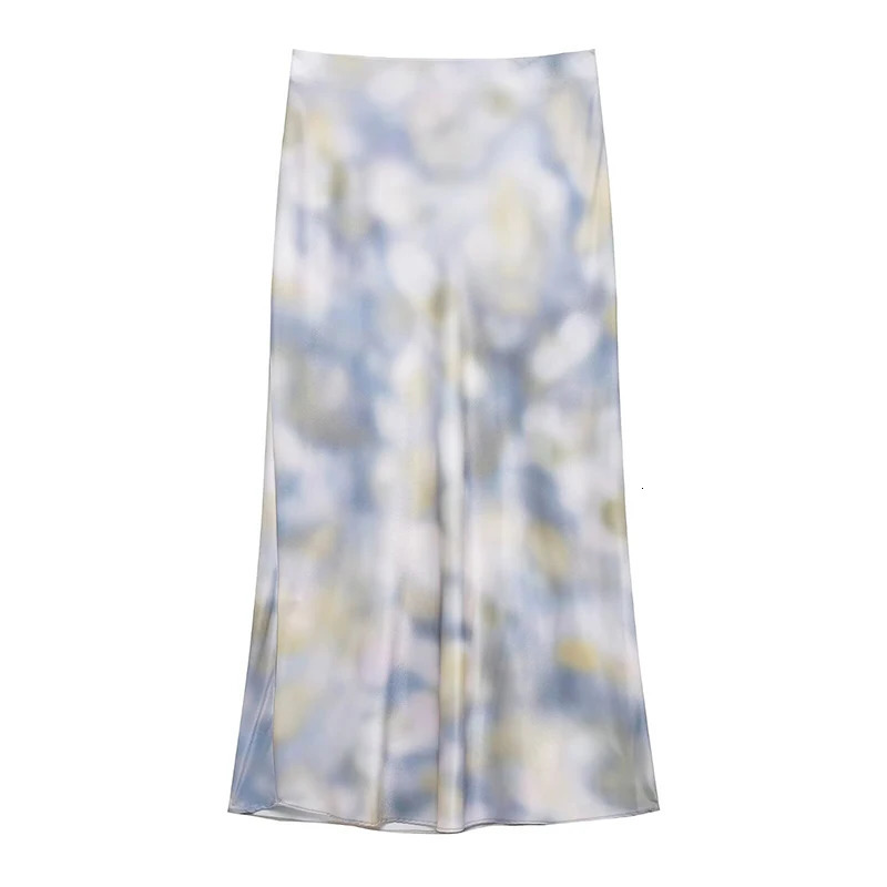 Willshela Womens Fashion Satin Tie Dye Folded Straight Midi Dress Retro High Elasticity Waist 250407