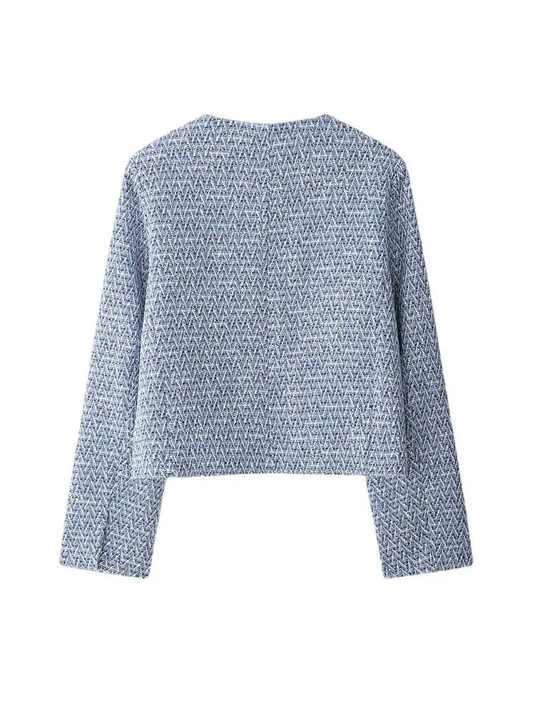 Womens Tweed Jacket Coat Long Sleeve with Pockets Front Metal Button Chic Outerwear Female Tops 251110