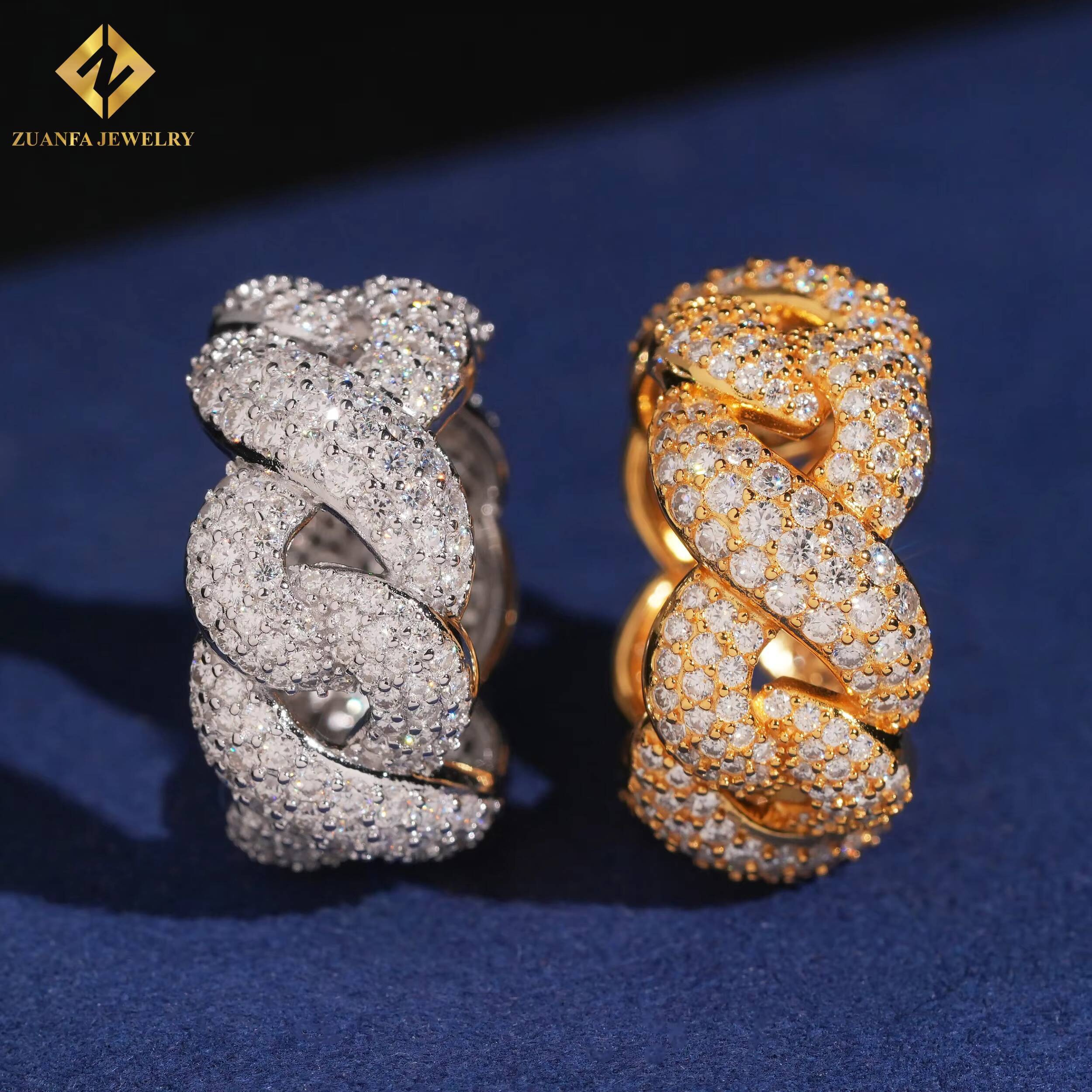 Hot Sale Cuban Chain Style Ring VVS Moissanite Ring Jewelry Gift 925 Sterling Silver Moissanite Ring with GRA Past Diamond Test