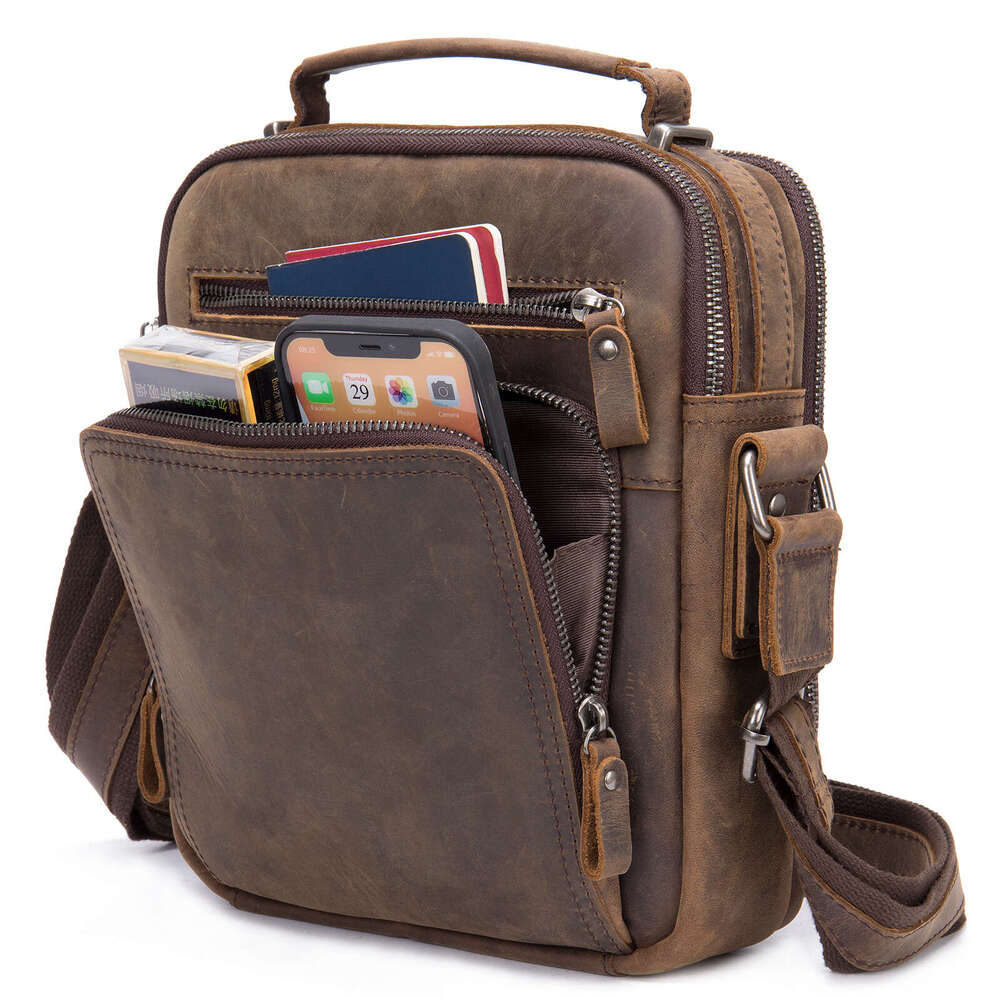 Genuine Vintage Crazy Horse Leather Single Shoulder Multifunctional Cross Border Cowhide Ipad Crossbody Bag High Quality