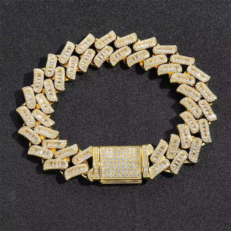 Fashion Pearl Hip Hop Jewelry 16mm Genuine Gold Plated Cubic Zirconia Thorn Cuban Men's Chain Bracelet