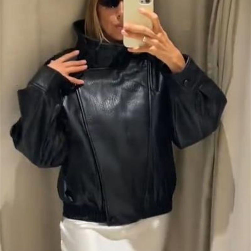 Fashion Black Leather Jacket Women Clothing Autumn Winter Loose Casual Coat PU Motorcycle Tops 251105