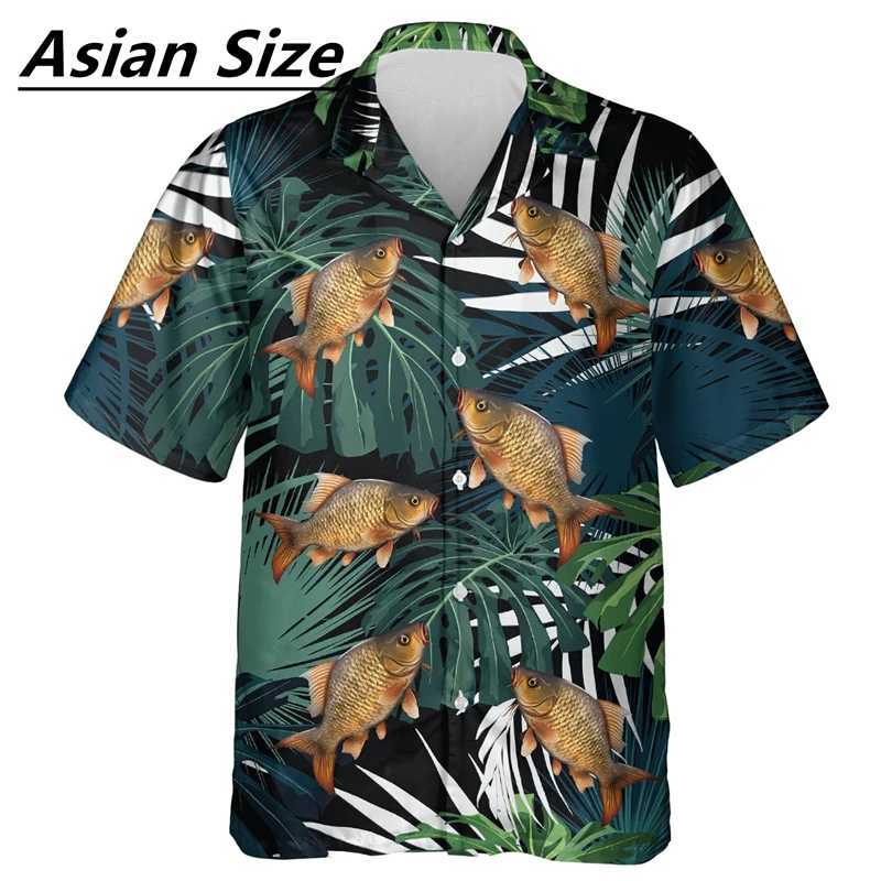 Summer Fish Shape Hawaiian Shirt Fashion Leisure Beach Vacation 3D Printed Collar Shirt Oversized Harajuku Top Mens Wear X250410