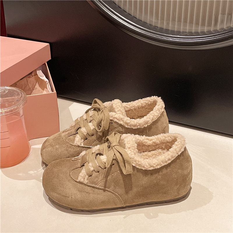 New flat angle lace up wool lined women's fashion shoes, winter retro casual designer soft soled woolen leather shoes, warm cotton shoes