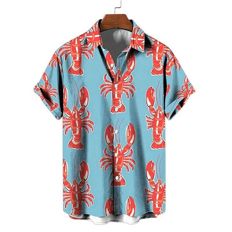 Hawaiian Lobster 3D printed shirt fashionable short sleeved plus size shirt summer vacation beach clothing casual graphic mens top X250410