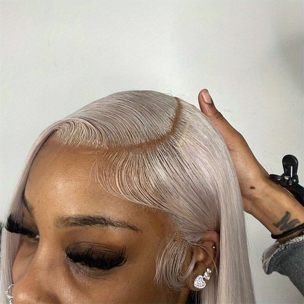 13X6 HD Transparent Lace Front Platinum Ice Blonde #60 - Pre-Plucked Glueless Human With 250% Density, Baby Hair For & Men, Bye Knots, Mother's D
