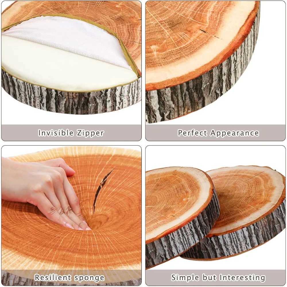 Pillow Case Set of 15 Decorative Round Throw Pillows 1575 Inch Diameter Stump Circle Seating Cushions 3D Tree Wood Slice Chair Seat Cushi Y251110