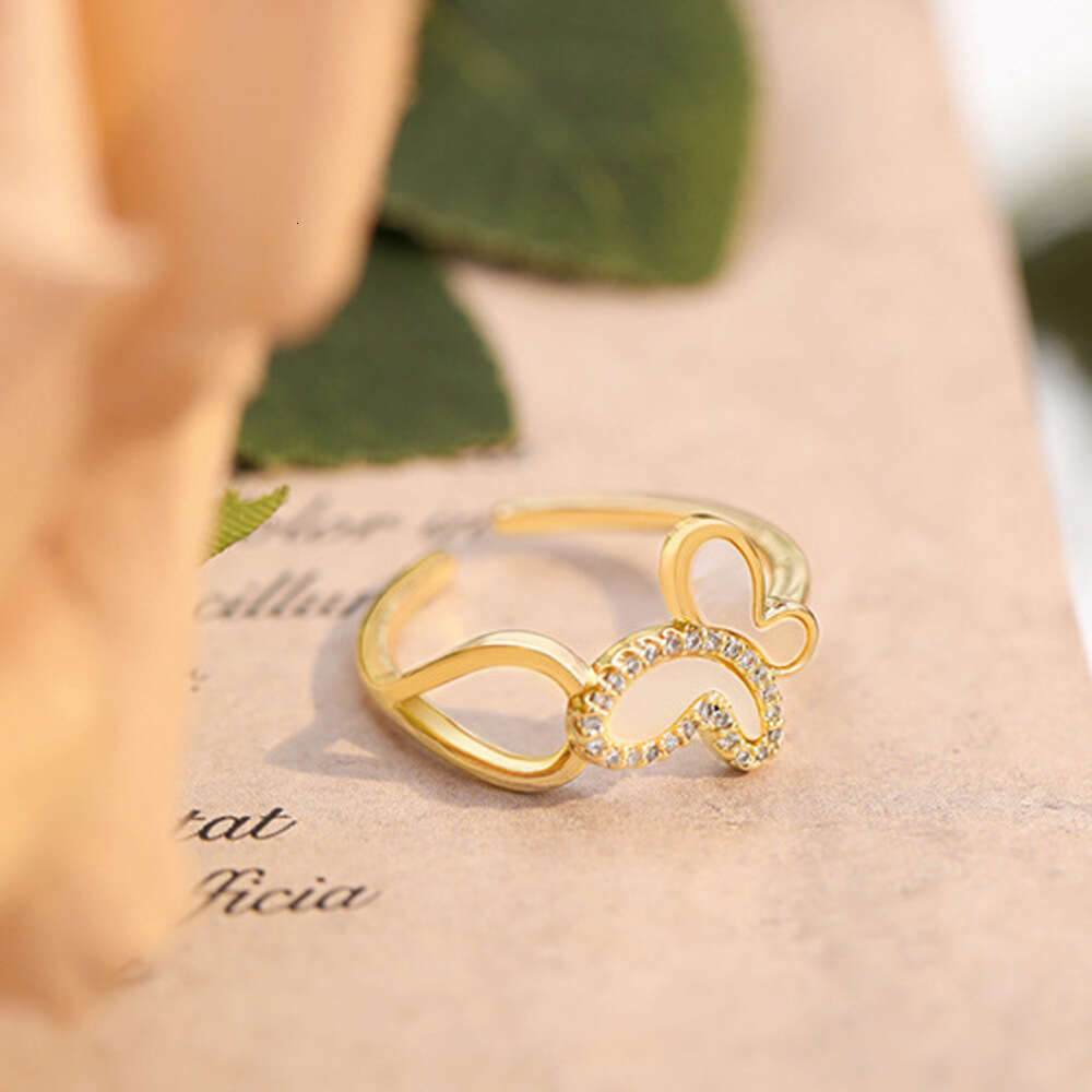 DHcollections Zircon Butterfly Mother-of-Pearl for Women, Niche High-End Light Luxury Elegant Fashionable Index Finger Ring, Adjustable Open Ring