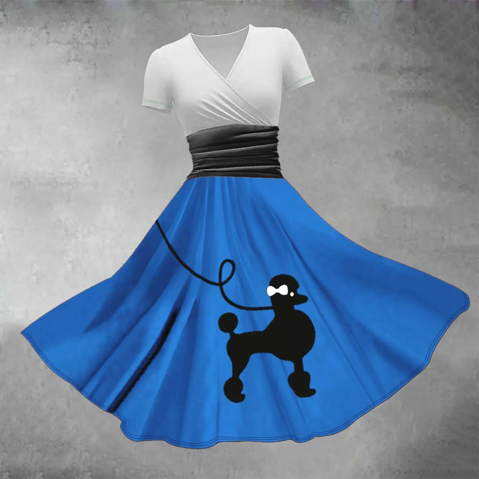Dongdumaoyi Summer Women Casual Sweet Knee Length Party Evening New Patchwork A E Dresses Ladies Vintage Dog Print Skirt Dress