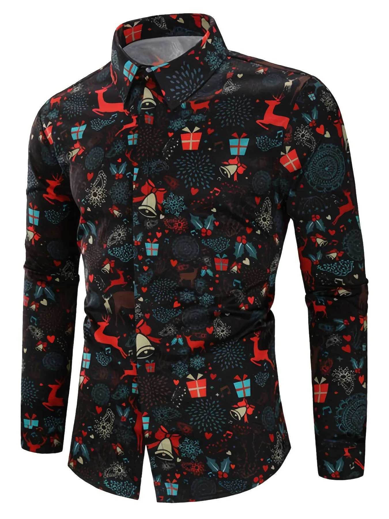 Christmas Theme Mens Gift Elk Graphic Printed Formal Shirts Christmas Graphics Long Sve Shirt Fashion Mens Shirts For Men Q251110