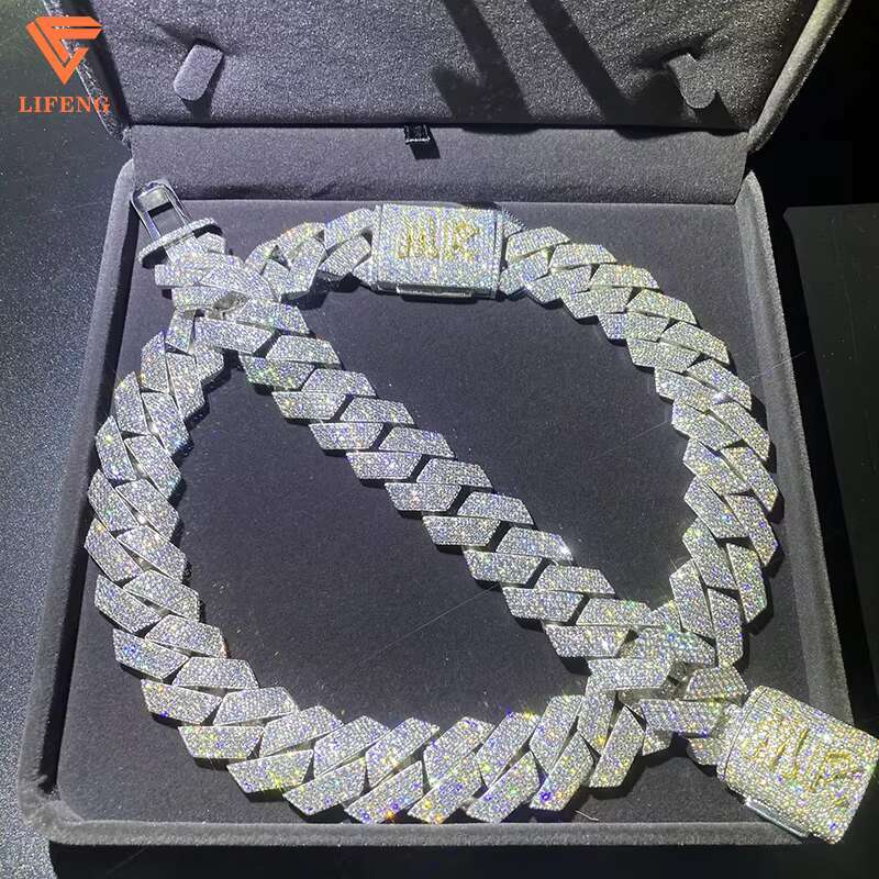 24mm Custom Cuban k Chain Gra Certified Sterg Sier Ice Out Vvs Moissanite Dia Necklaces Men Jewelry