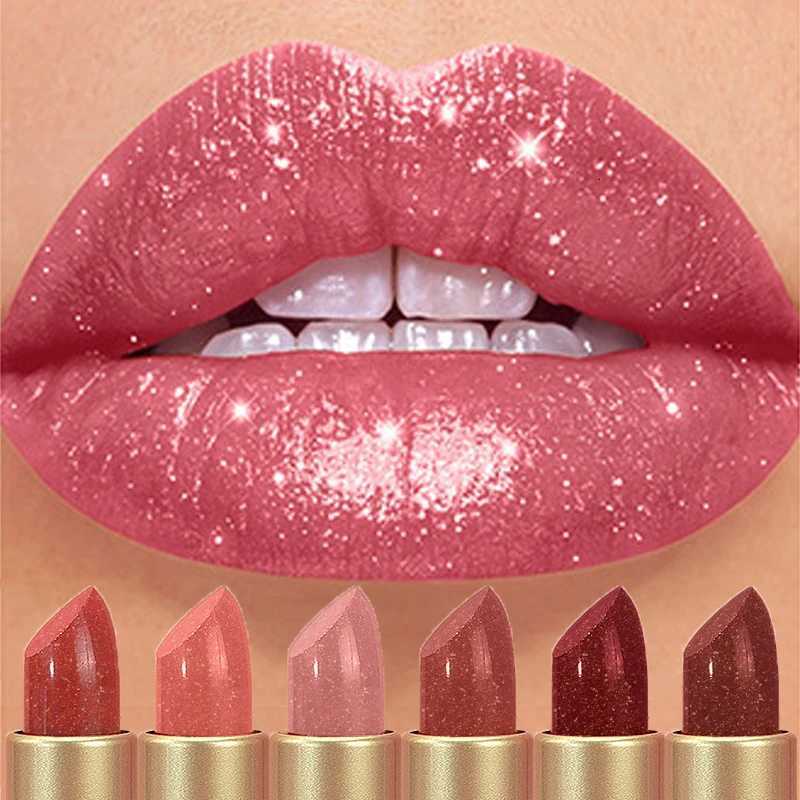 6 Colors Diamond Pearlescent Lipstick Glitter Shiny Metallic Lipstick Lip Tint Long Lasting Nude Shimmer Shiny Lip Gloss MakeupT251110