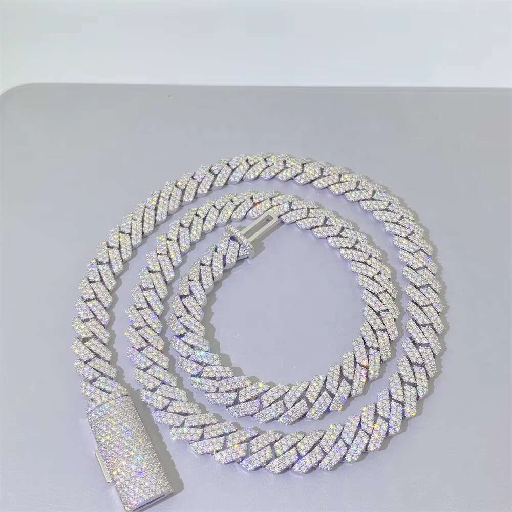 Factory Price Hot Sale 925 Sterling Silver 10mm Vvs Moissanite Diamond Jewelry Necklace Women Cuban Link Chain