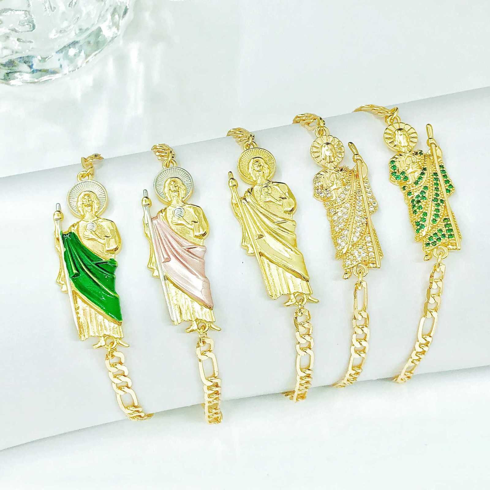 Simple Stylish St Jude Gold Plated Womens Thin Bracelet Religious Jewelry for Daily WearT251110