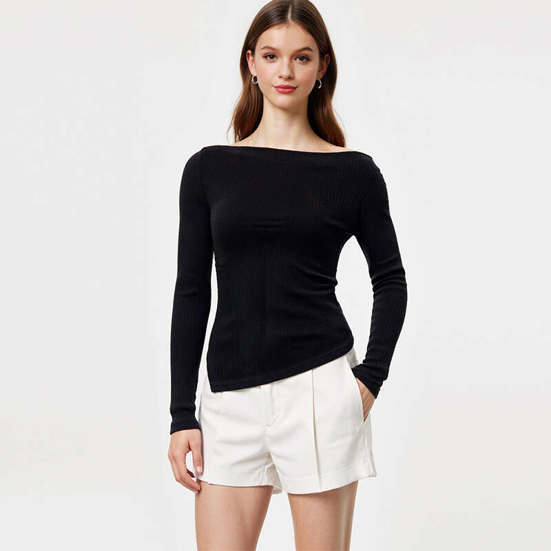 Ruixiu Cross-Border Foreign Trade European and American Style Elegant Knitted Sweater 2025 Autumn New Gray Asymmetrical Long Sleeve Top Women's C